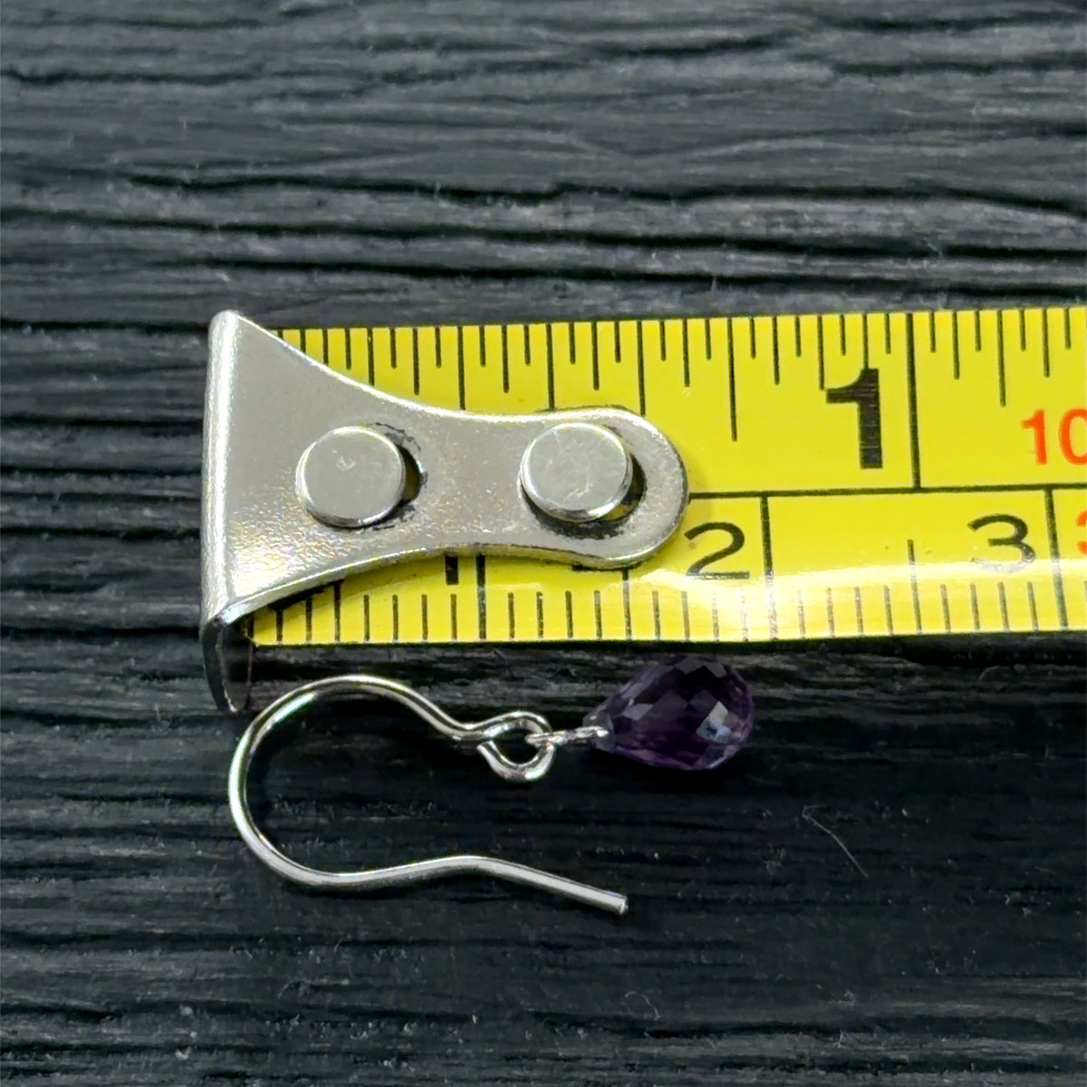 Sweet 9k White Gold Amethyst Briolette Cut Drop Earrings With A Hook Back