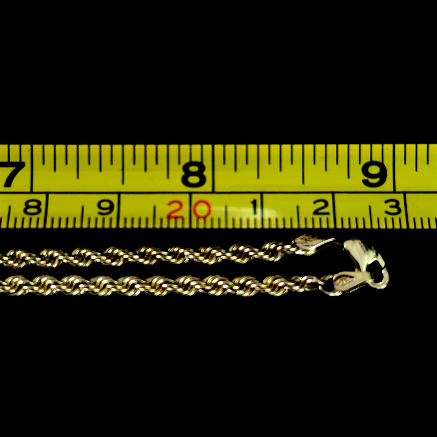9k Yellow Gold Rope Chain 18 Inches Long