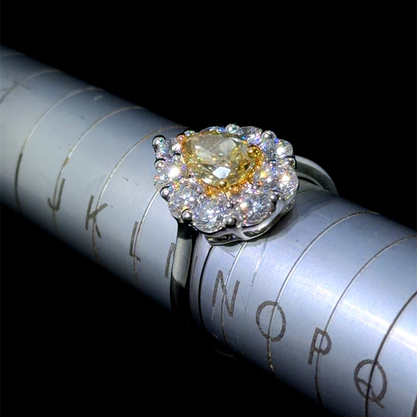 A Stunning Platinum Yellow Diamond Pear Halo Ring 1.05 Ct Center 2.15 Cts Total