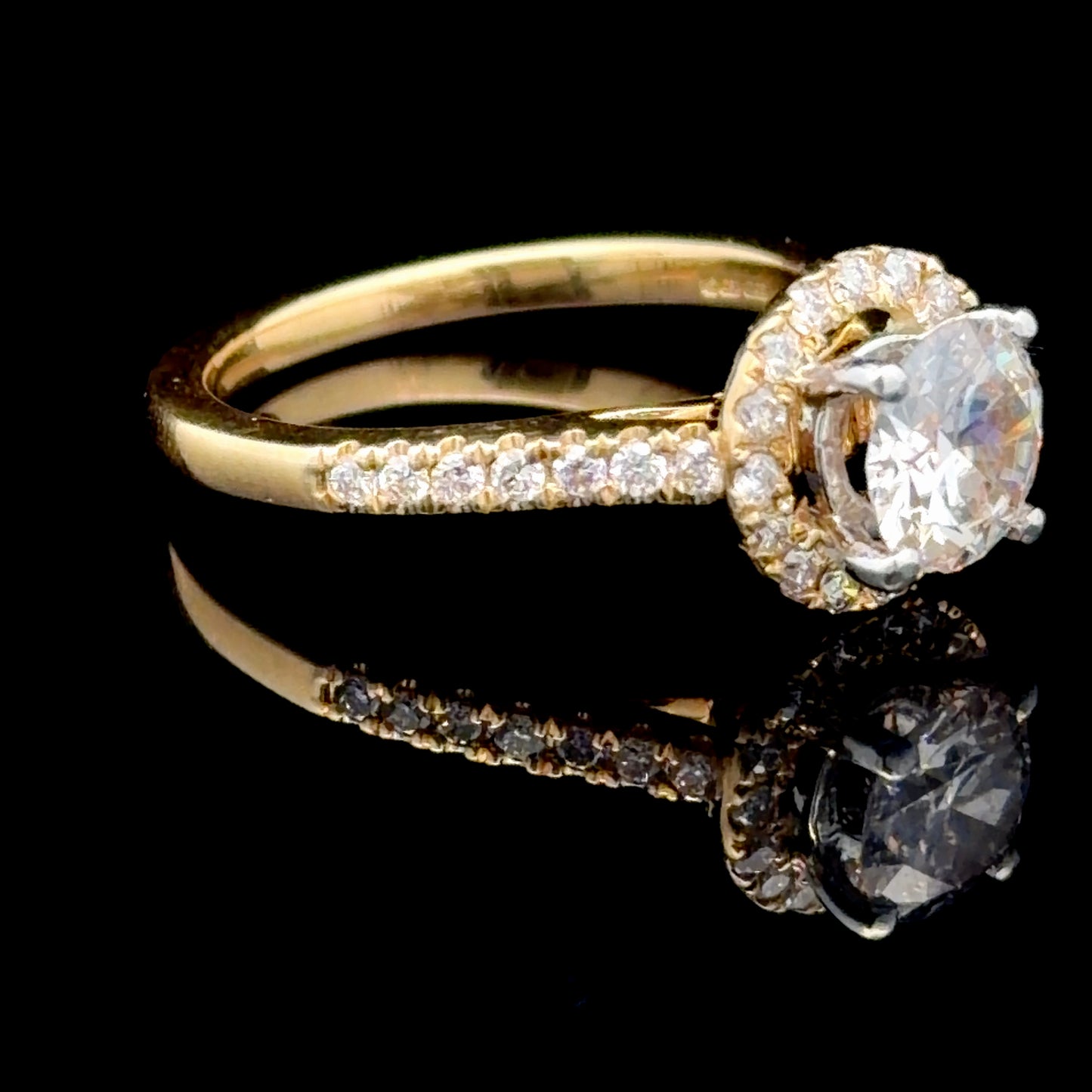18k Yellow Gold Diamond Halo Ring 1Ct Centre Stone Appx 1.3 Cts Total