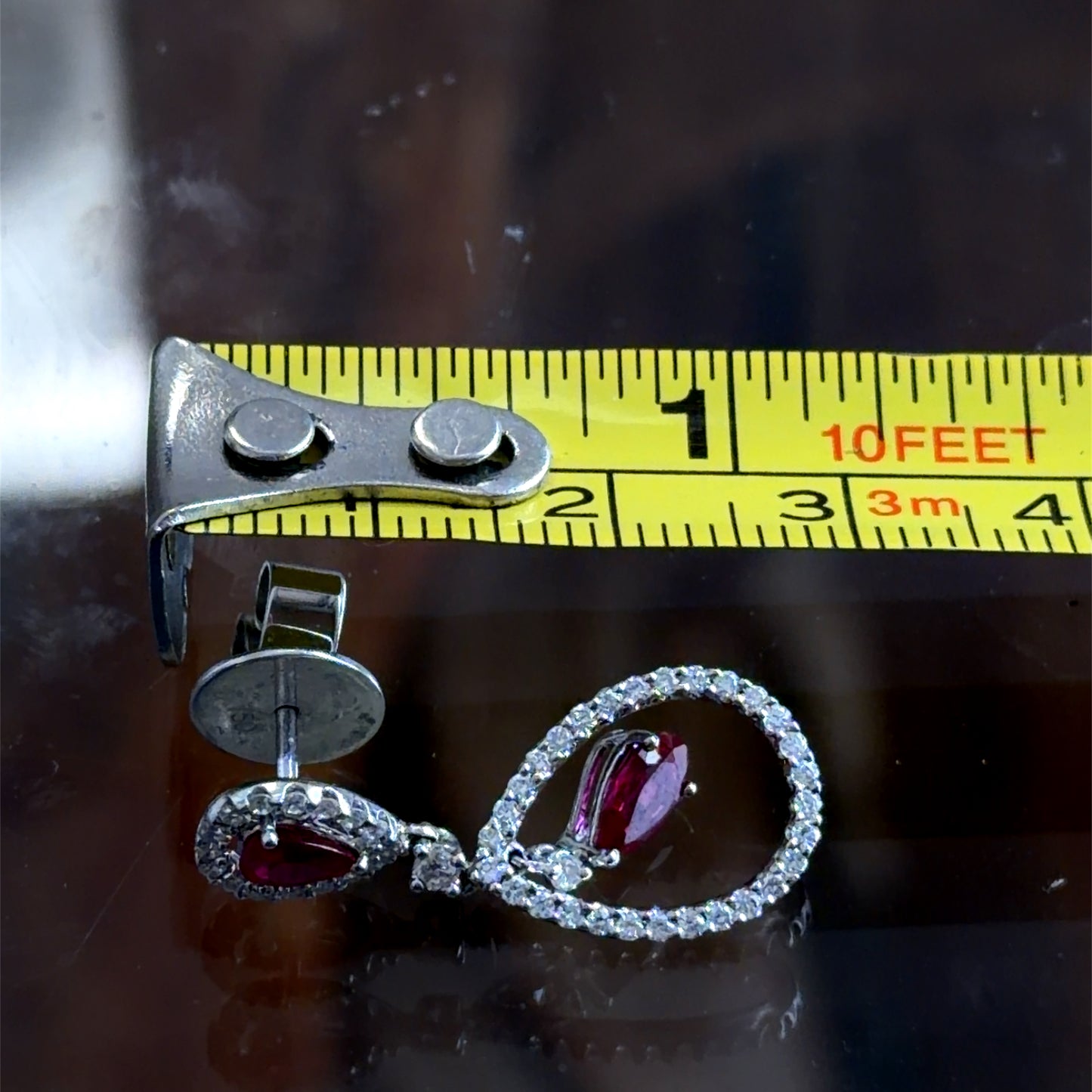 18k White Gold Ruby & Diamond Pear Halo Drop Stud Earrings Appx 1ct Diamonds RRP £4.5k