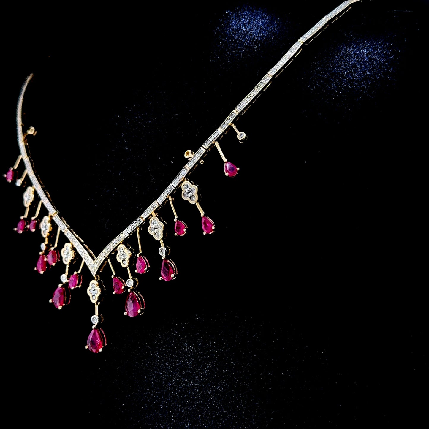 Stunning 14K Yellow Gold Ruby & Diamond Necklace - 16"