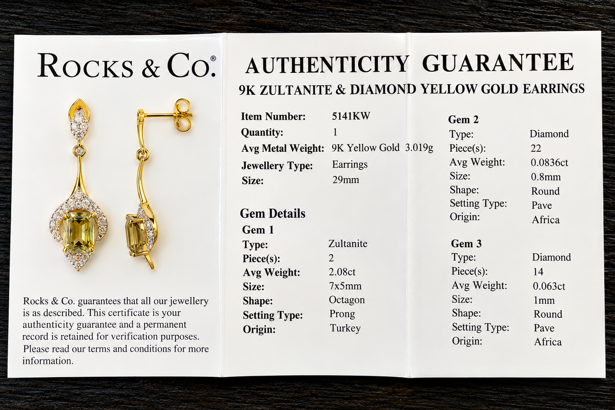 Fabulous 9K Yellow Gold Zultanite & Diamond Earrings with Certificate