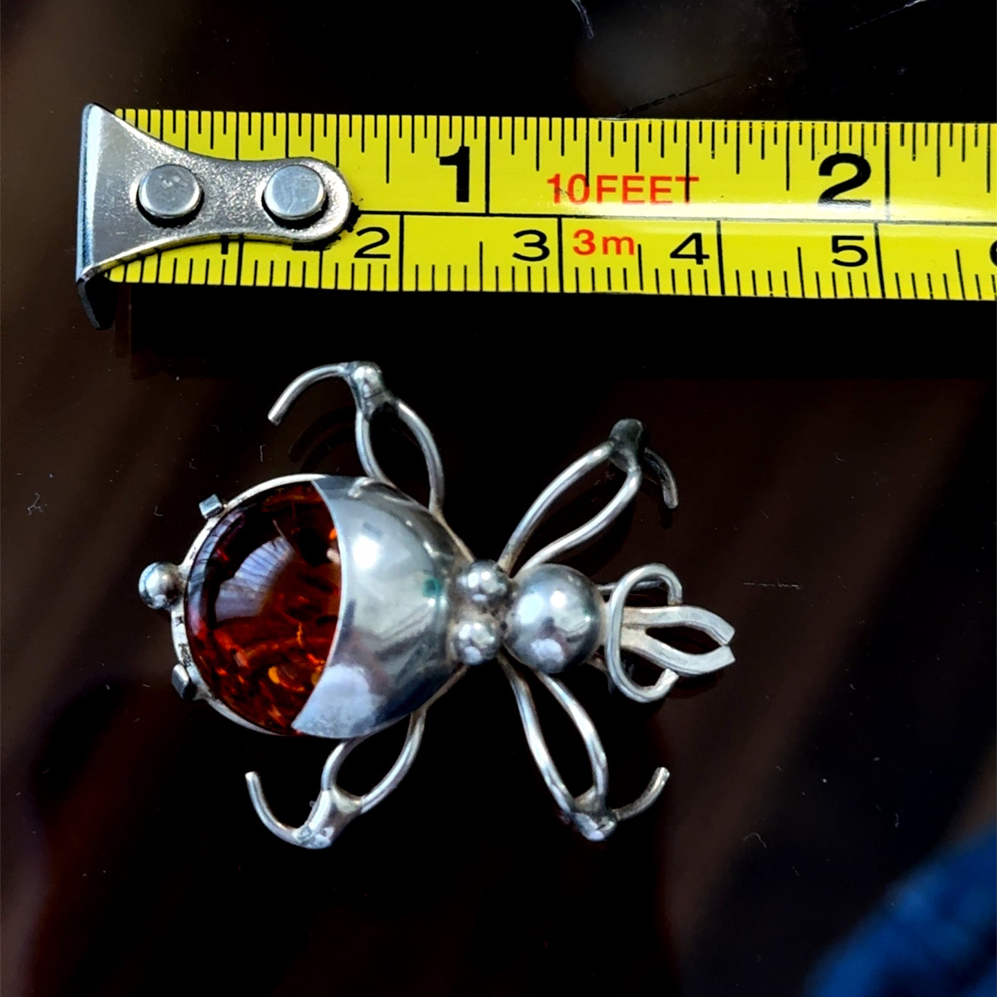Silver Amber Stag Beetle Brooch