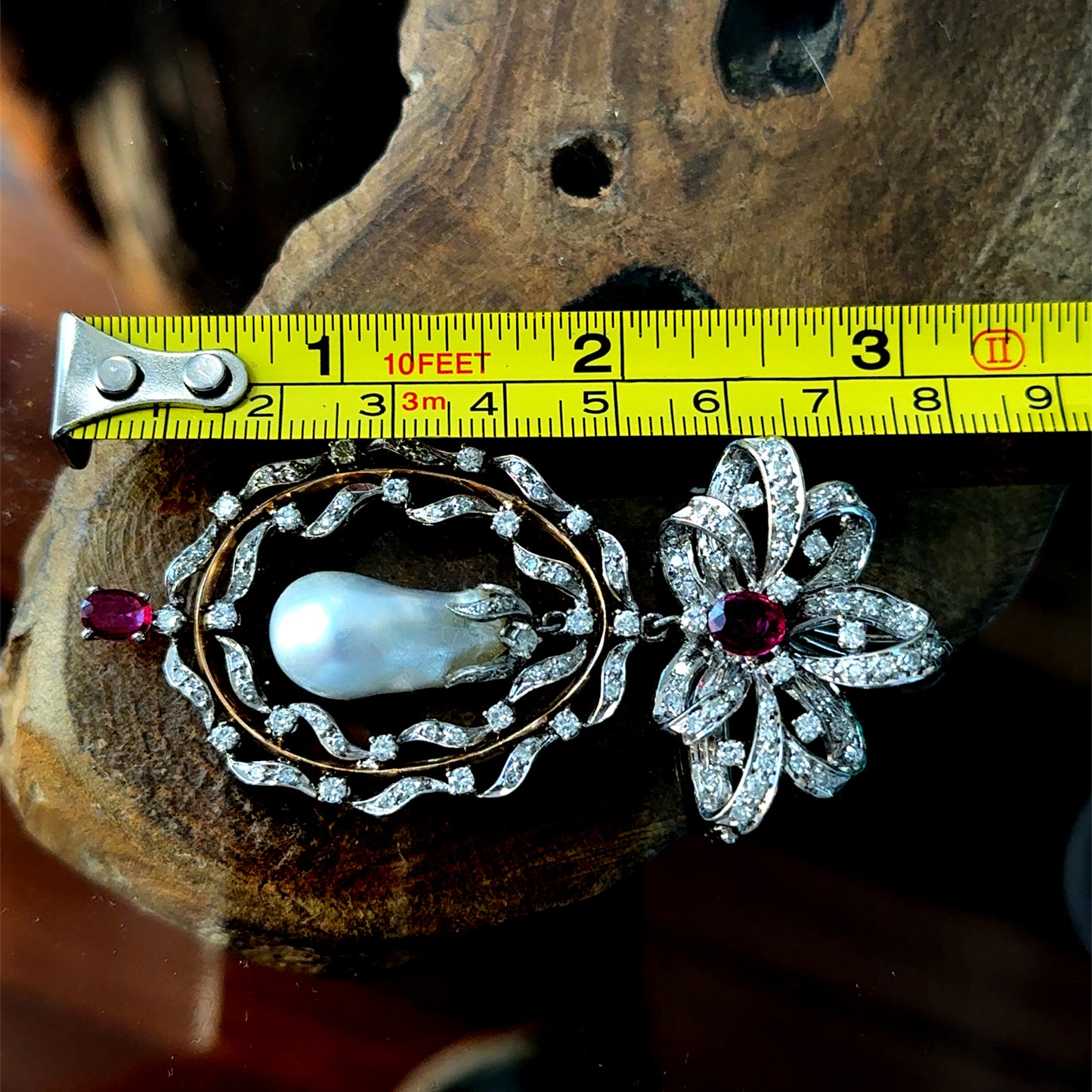 9K White Gold Pearl & Ruby Pendant Approximately 2.5 Carats