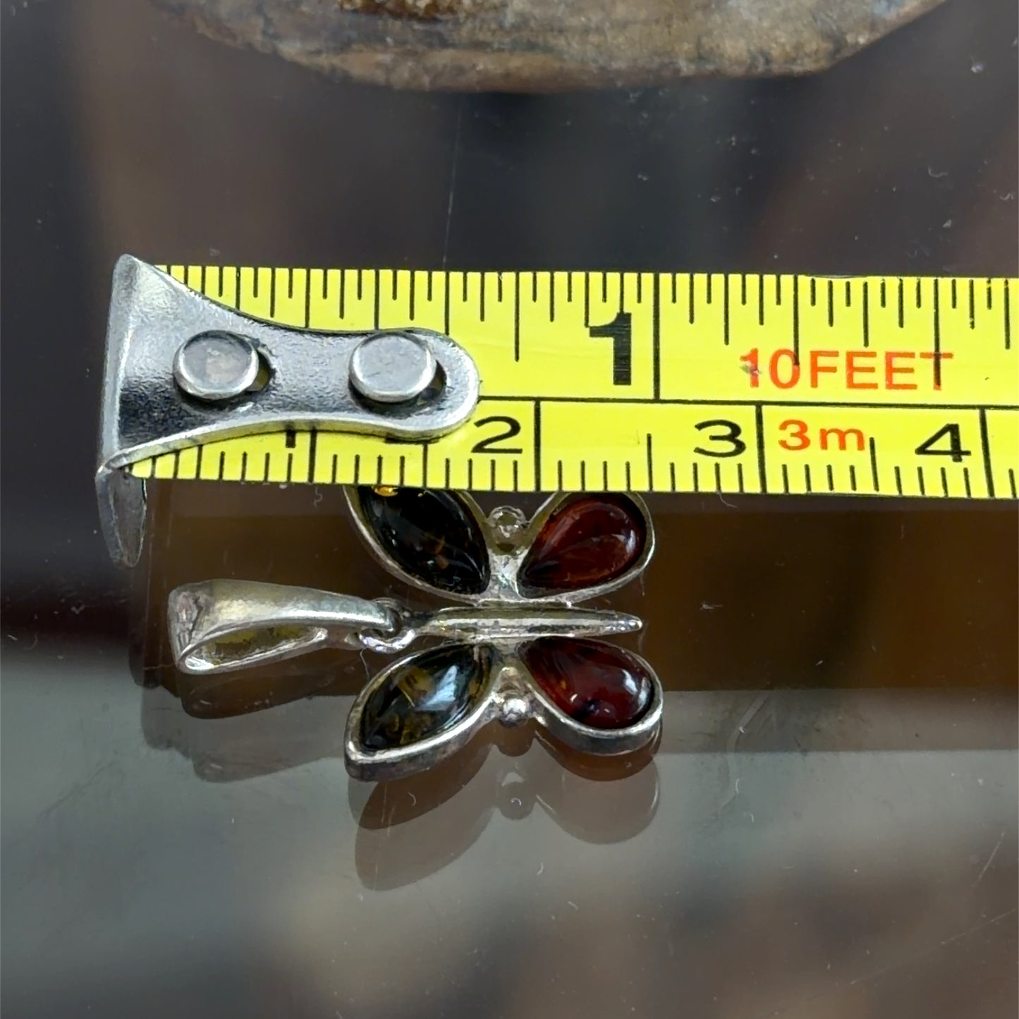 Silver & Amber Butterfly Pendant