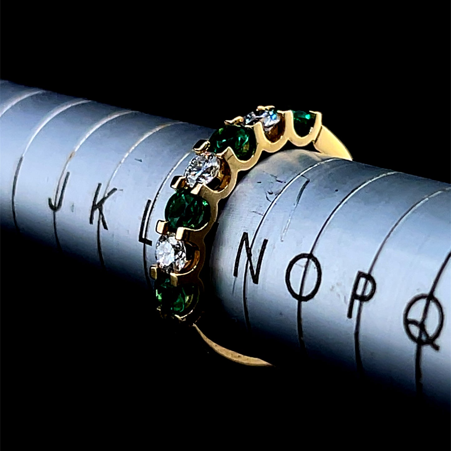 18K Yellow Gold Emerald & Diamond 7 Stone Ring APPX D: 0.45 CTS E: 0.60 CTS