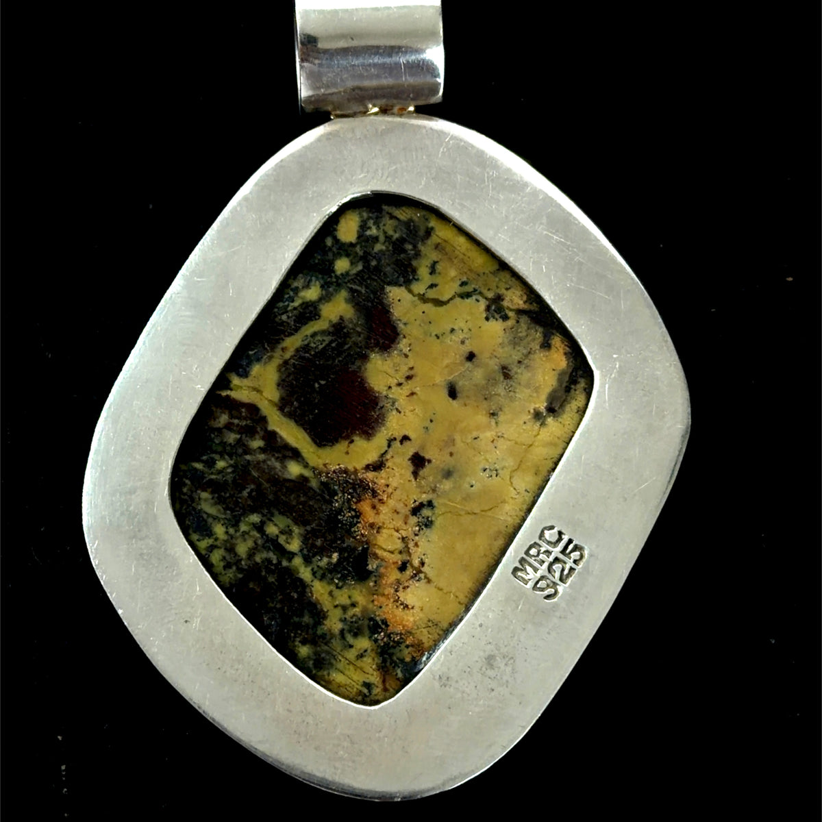 Stunning Large Silver and Jasper Pendent By MRC Italy Suspended on An 18” Silver Snake Chain