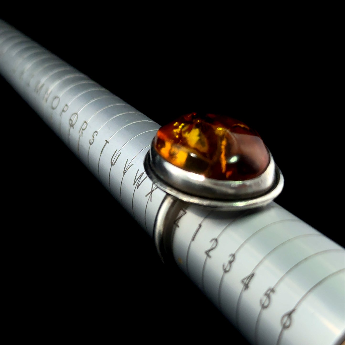 Silver Large Amber Ring