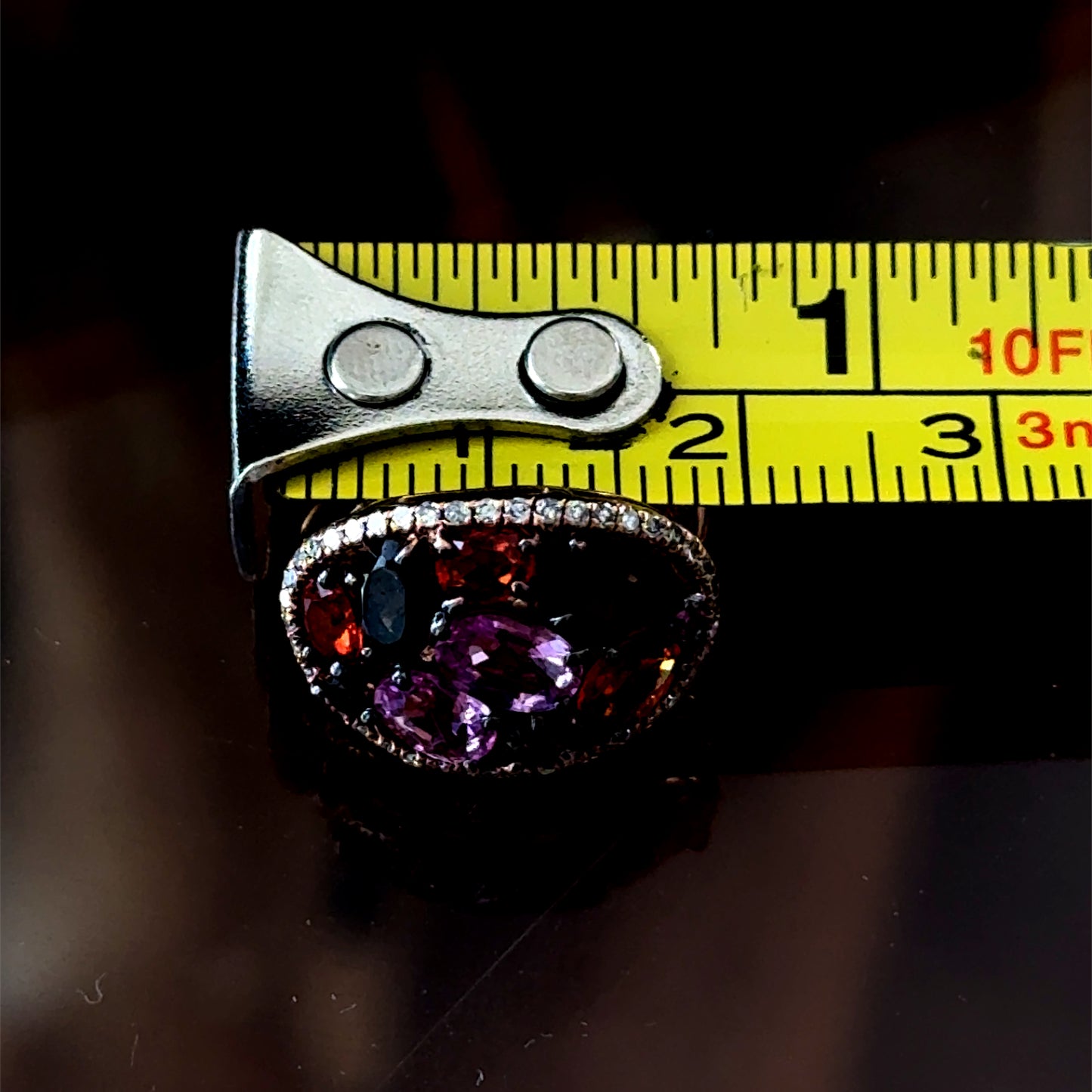 9K Rose Gold Amethyst, Citrine& Smokey Quartz Outlined with Diamonds Clip Earrings