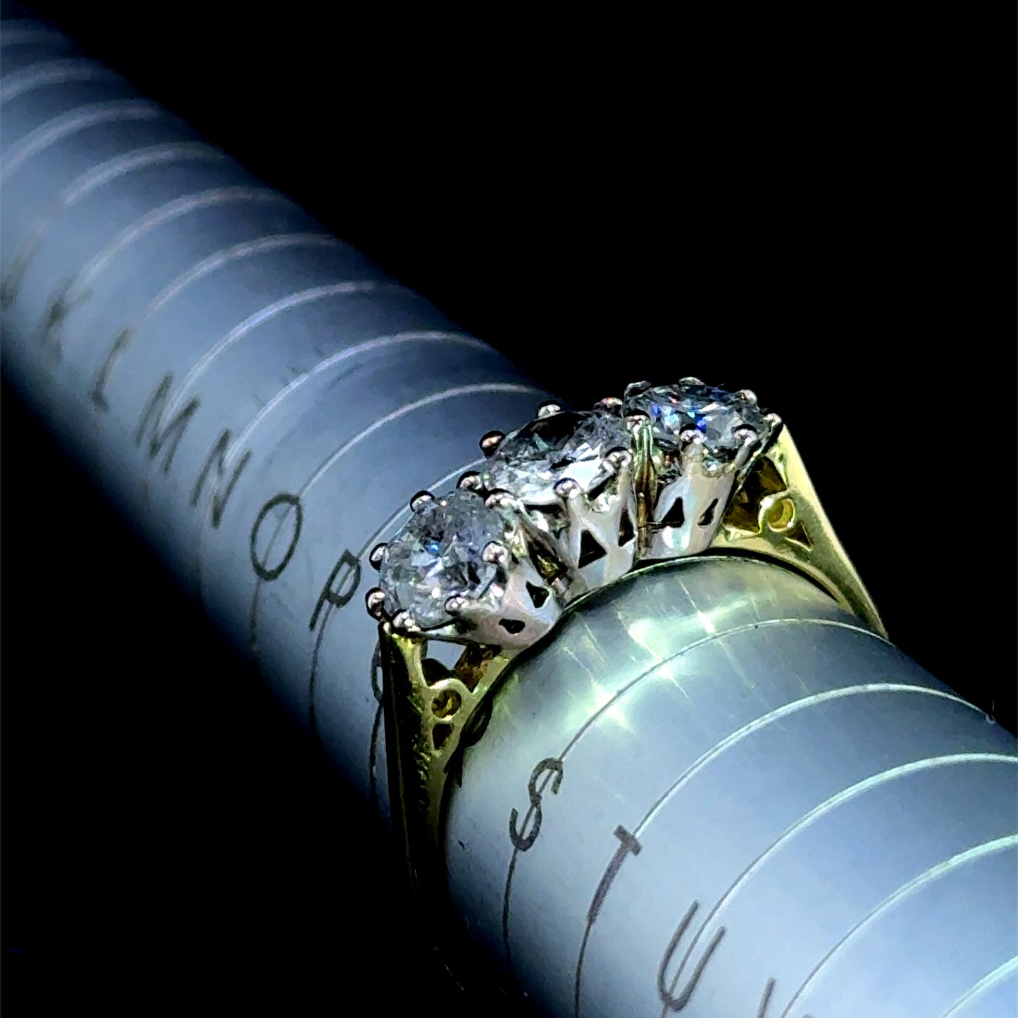 18K Yellow Gold & White Gold Diamond Trilogy Ring APPX 1.8 CTS