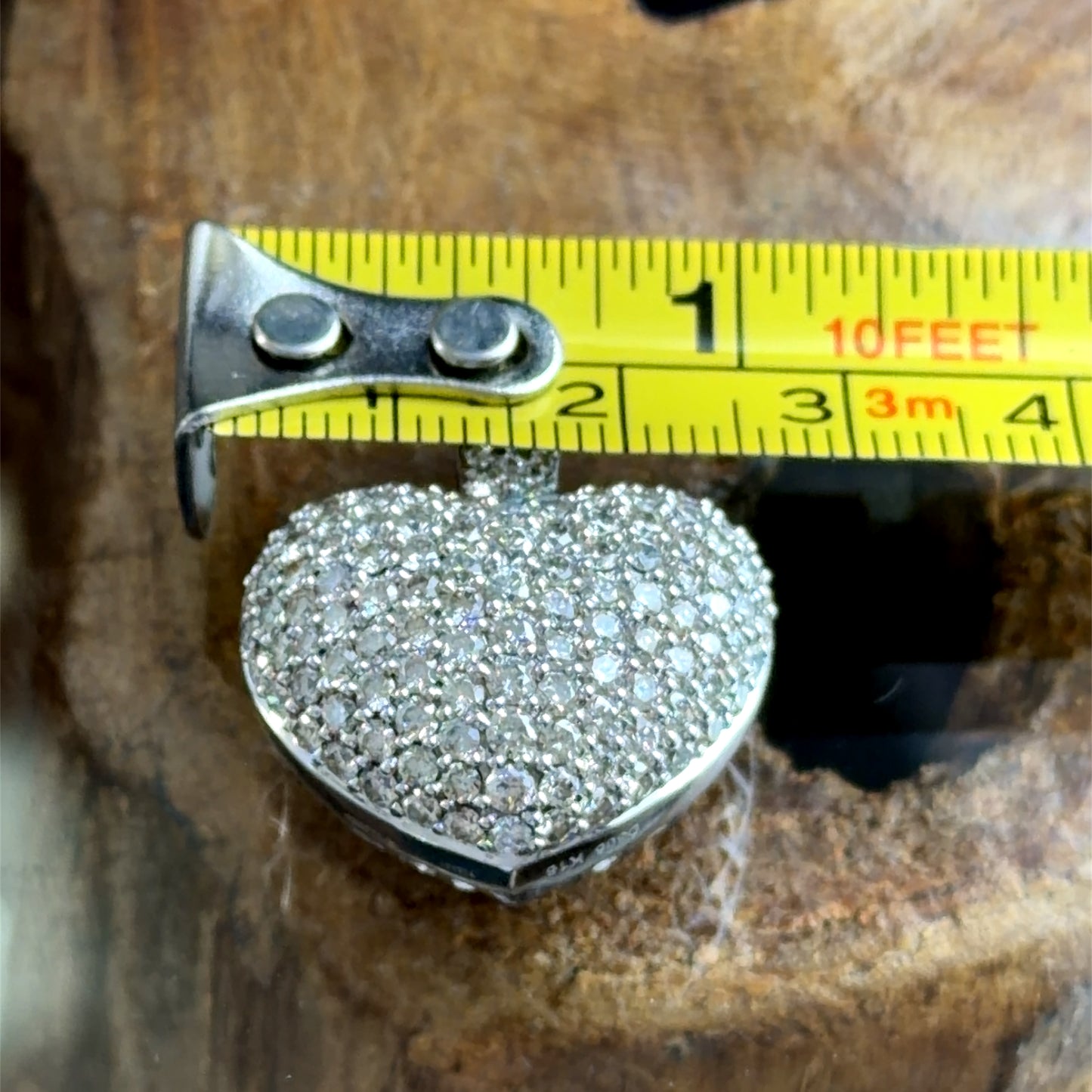 18k White Gold Pave’ Set Diamond Heart Pendant (Only) With Pierced Back Appx 3.0 Cts