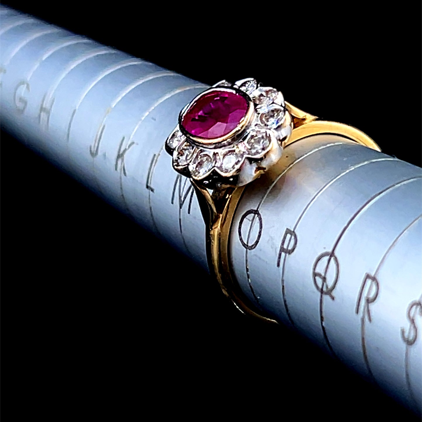18K Yellow Gold Ruby & Diamond Cluster Ring