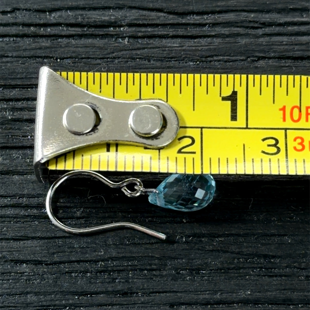 Pretty 9k White Gold & Blue Topaz Briolette Cut Drop Earrings With Hook Backs