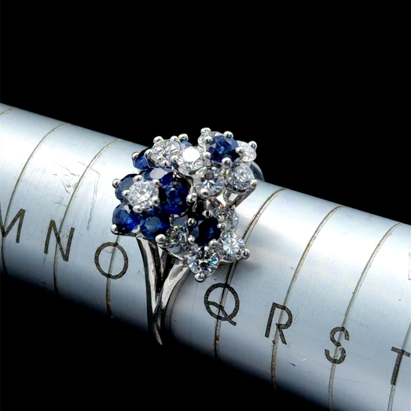 Platinum Sapphire & Diamond Daisy Cluster Ring (4 Daisies)