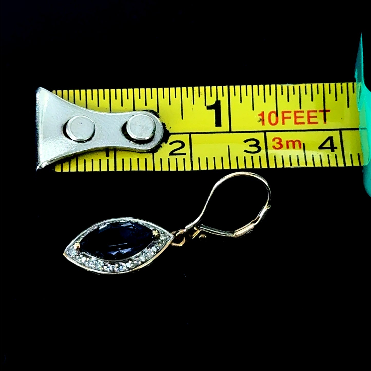 9K Yellow Gold Tanzanite & Diamond Drop Earrings with Hook Catch