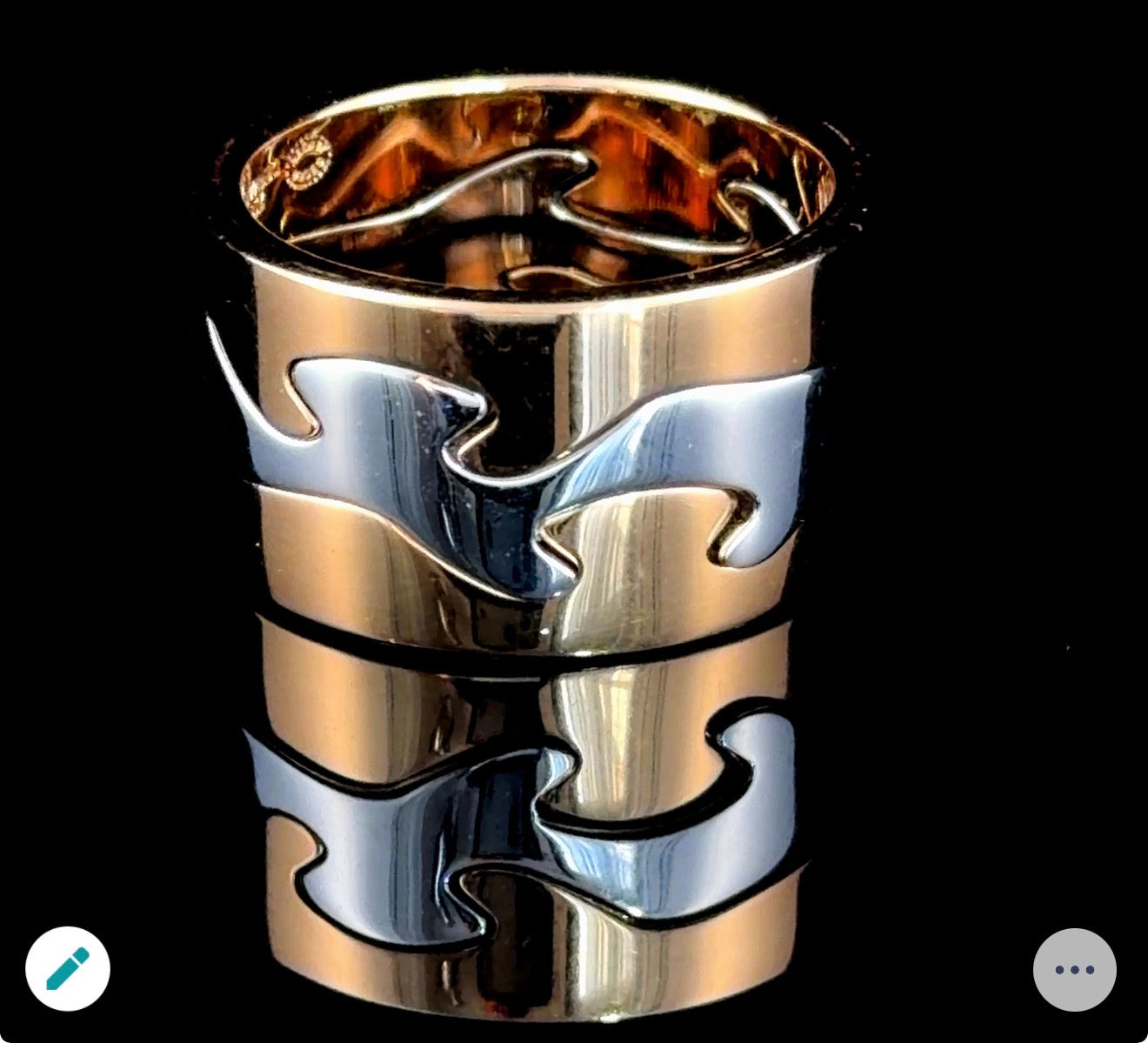 Fabulous 18k White & Yellow Gold Interlocking Puzzle Ring By By George Jenson From Their Fusion Collection. Part Of The Ronald Charles Collection