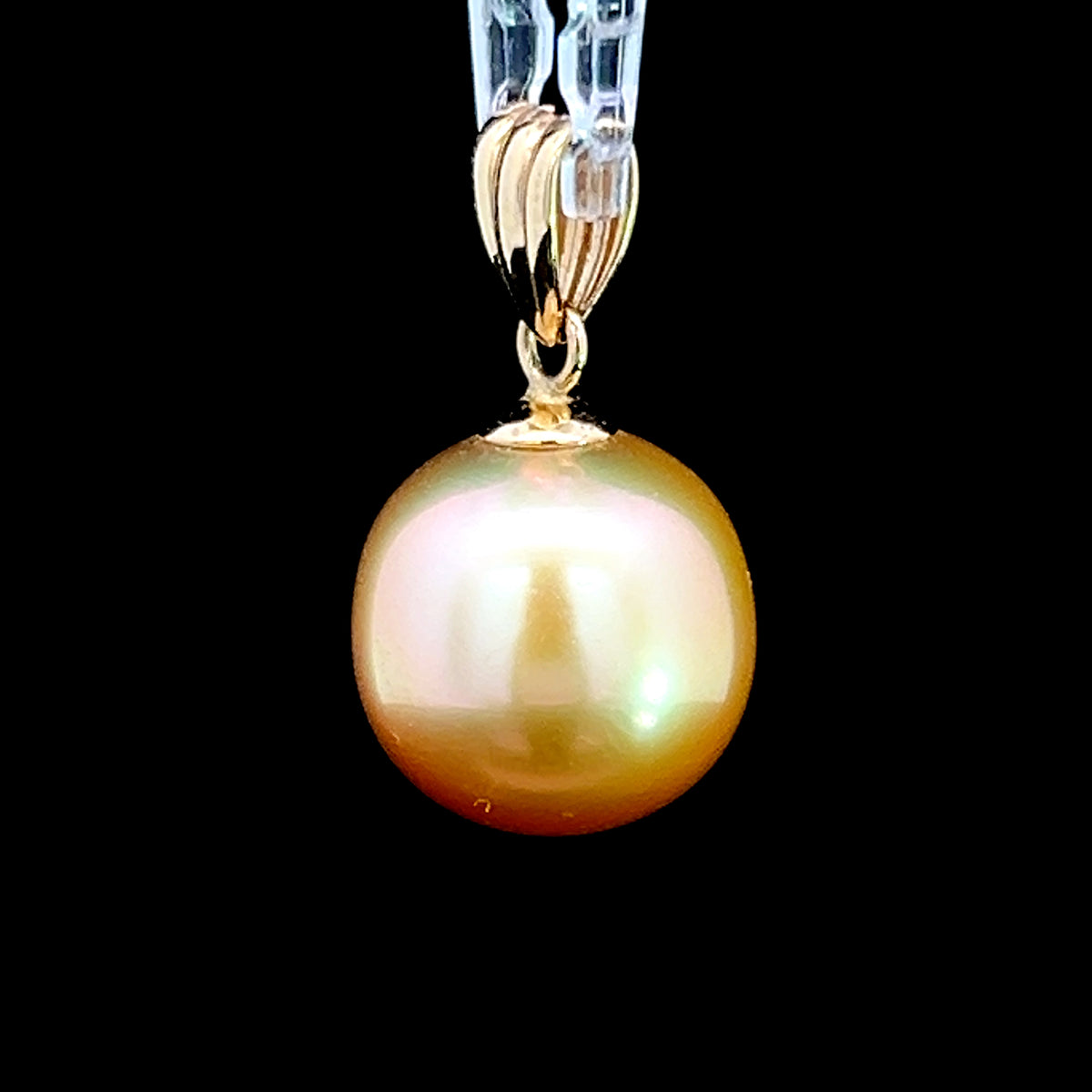 14K Yellow Gold Golden Pearl Pendant 12mm Diameter