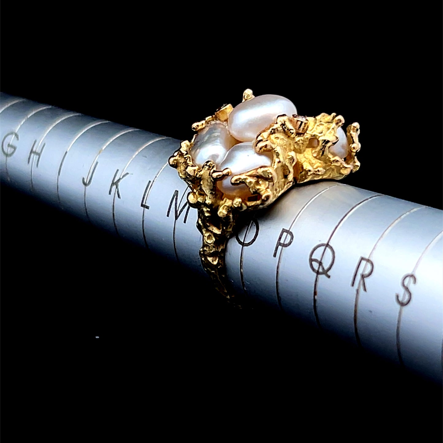 18K Yellow Gold Baroque 5 Pearl & Diamond Dress Ring
