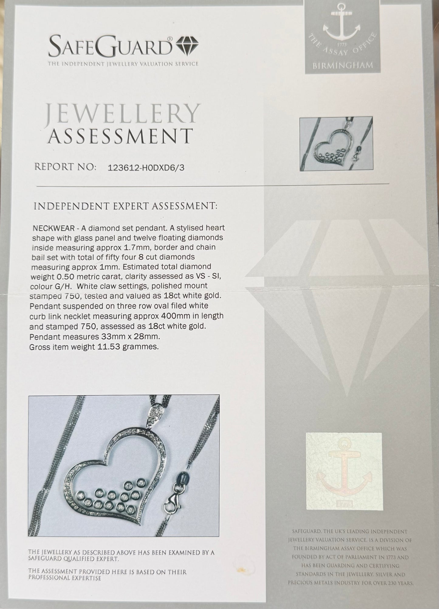 18k White Gold Floating Diamond Heart Pendant Appx 0.5 Cts G-H Colour Vs-Si