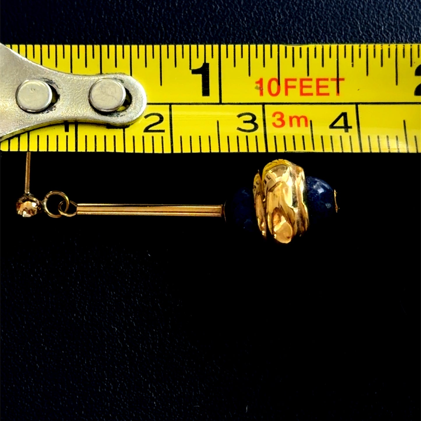 Vintage 9k Yellow Gold Lapis Lazuli Bar Drop Earrings