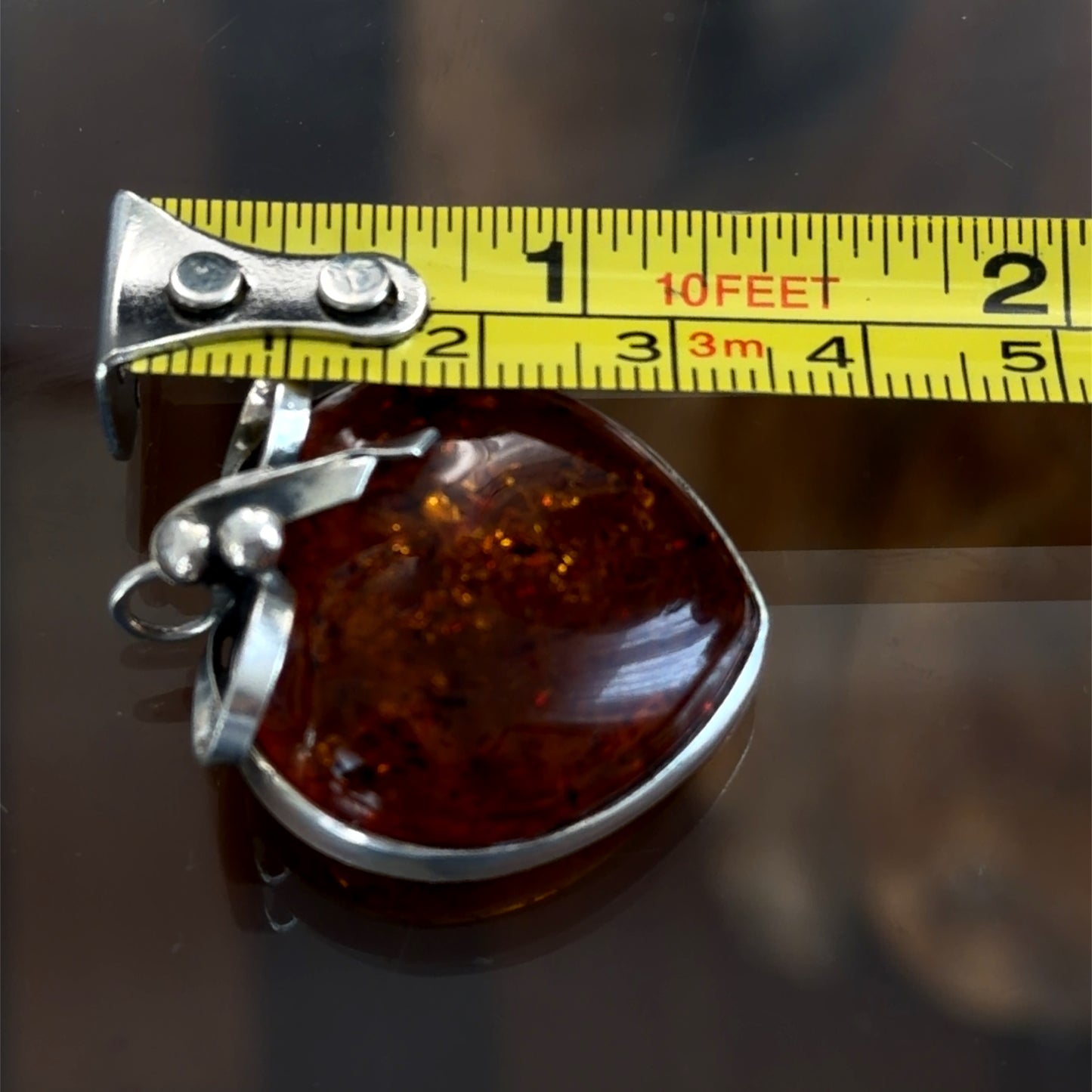 A Lovely Vintage Silver & Amber Heart Pendant (Only)