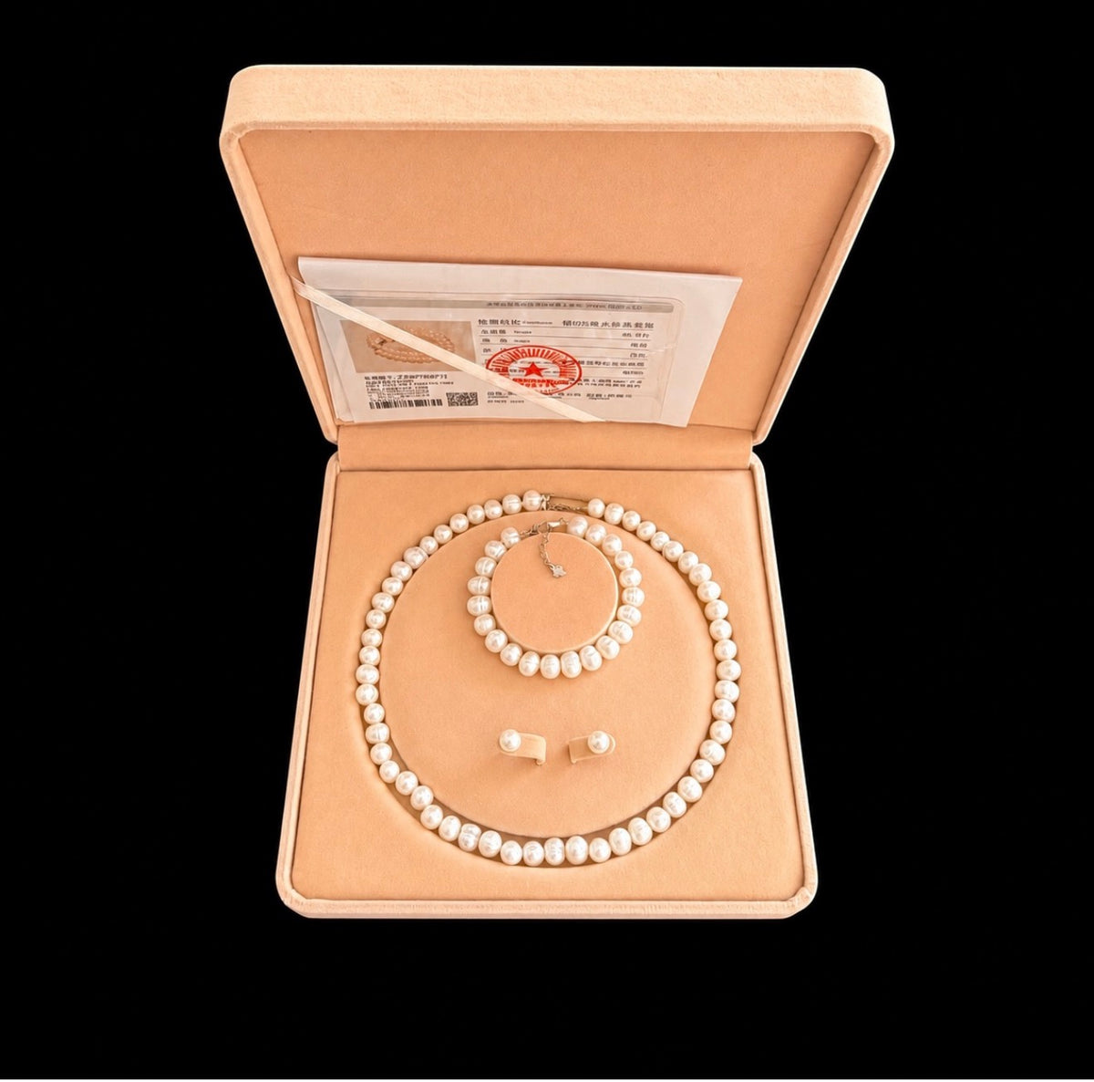 Sterling Silver & Pearl Necklace Bracelet & Stud Earring Suite Boxed
