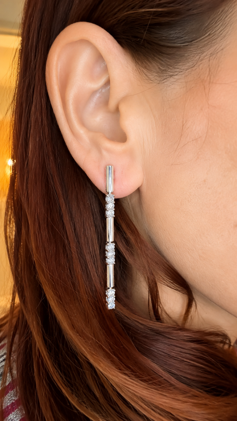 18k White Gold Diamond Bar Drop Earrings Appx 2.0 Cts Total