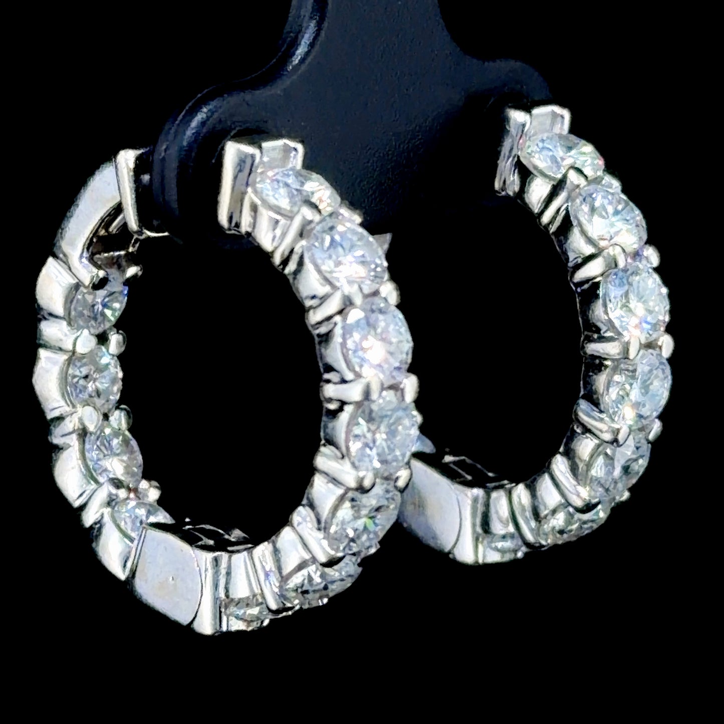 Fabulous 14k White Gold Hoop Earrings With Round Cut Diamonds Front & Back Appx 5.5 Cts Total