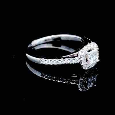 18K White Gold Princess Diamond Halo Ring APPX 0.7 CTS