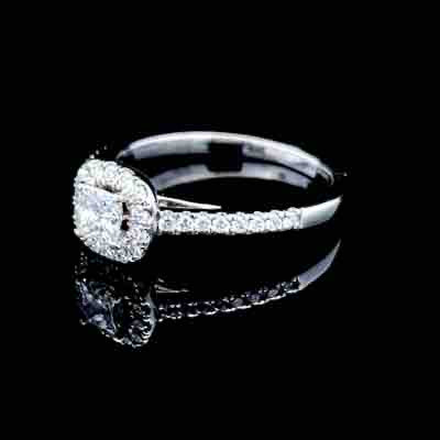 18K White Gold Princess Diamond Halo Ring APPX 0.7 CTS