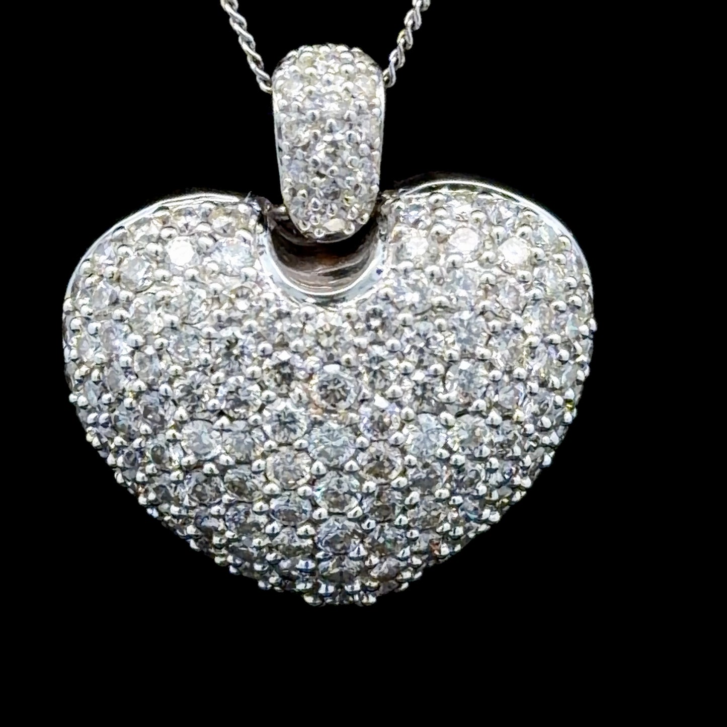18k White Gold Pave’ Set Diamond Heart Pendant (Only) With Pierced Back Appx 3.0 Cts