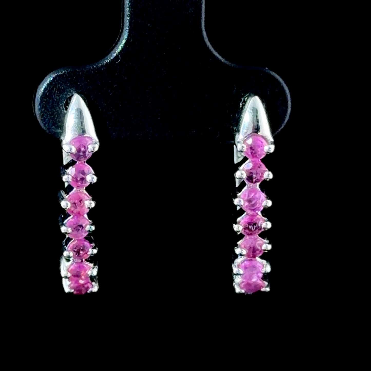 Pretty Silver 925 7 Stone Fuscia Cubic Zirconia 7 Stone Drop Earrings