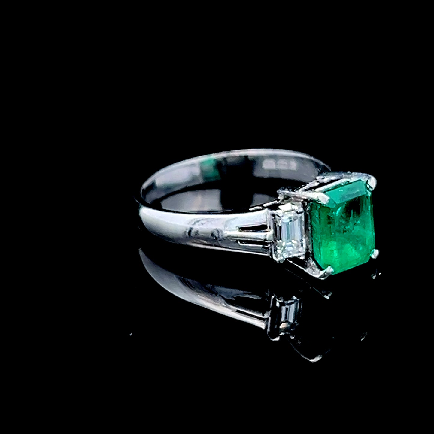 Platinum Emerald Ring with Baguette Diamonds APPX E: 1.75 CTS