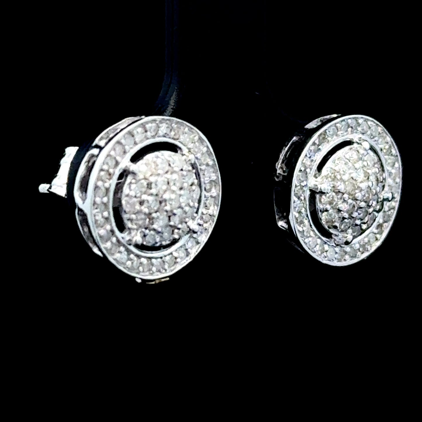 9K White Gold Diamond Cluster Studs with Halo
