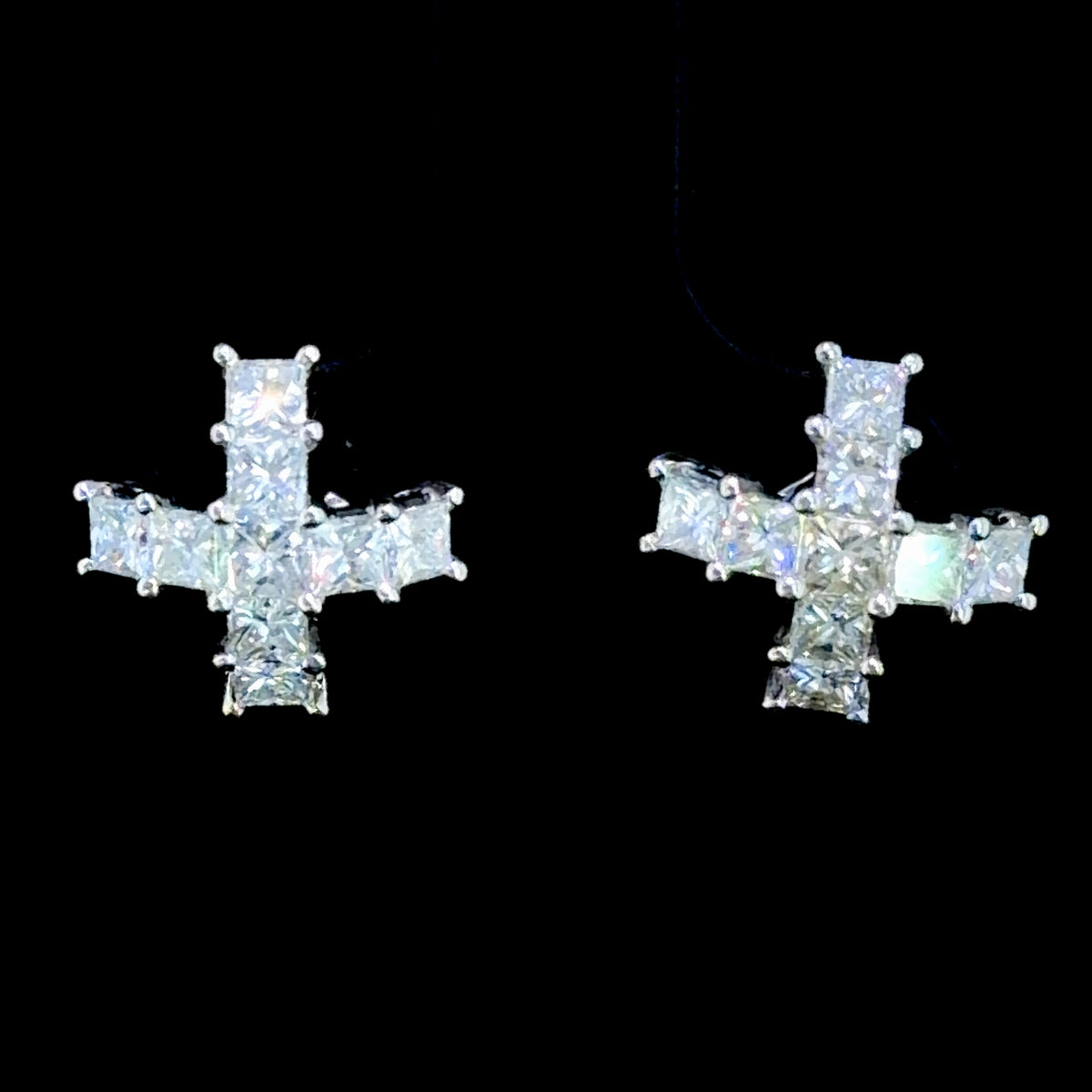 Fabulous Platinum Princess Cut Diamond Kiss Studs  Appx 1.5 Cts Total