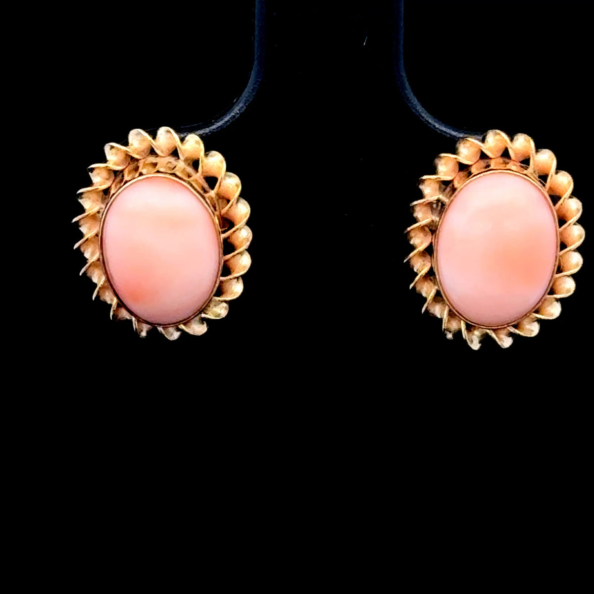 9K Yellow Gold Oval Cabochon Coral Studs