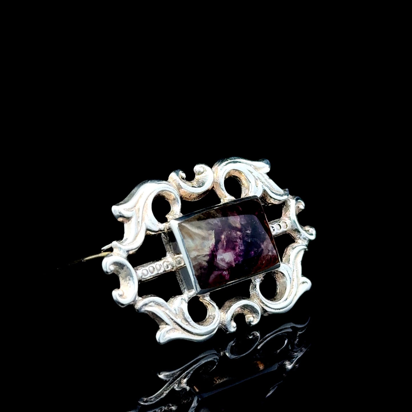 Silver Antique Blue John Brooch