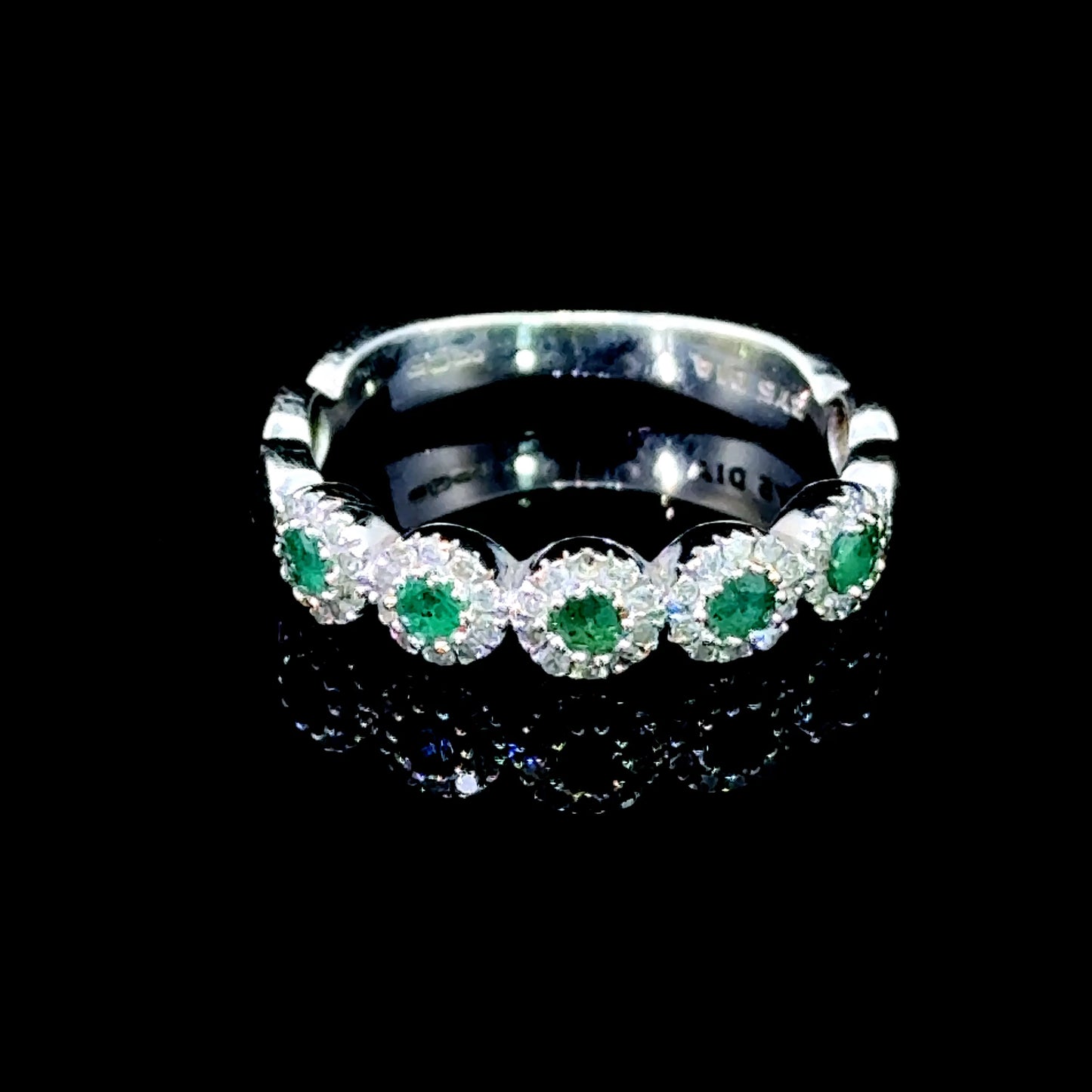 9K White Gold Emerald & Diamond 5 Stone Cluster Ring