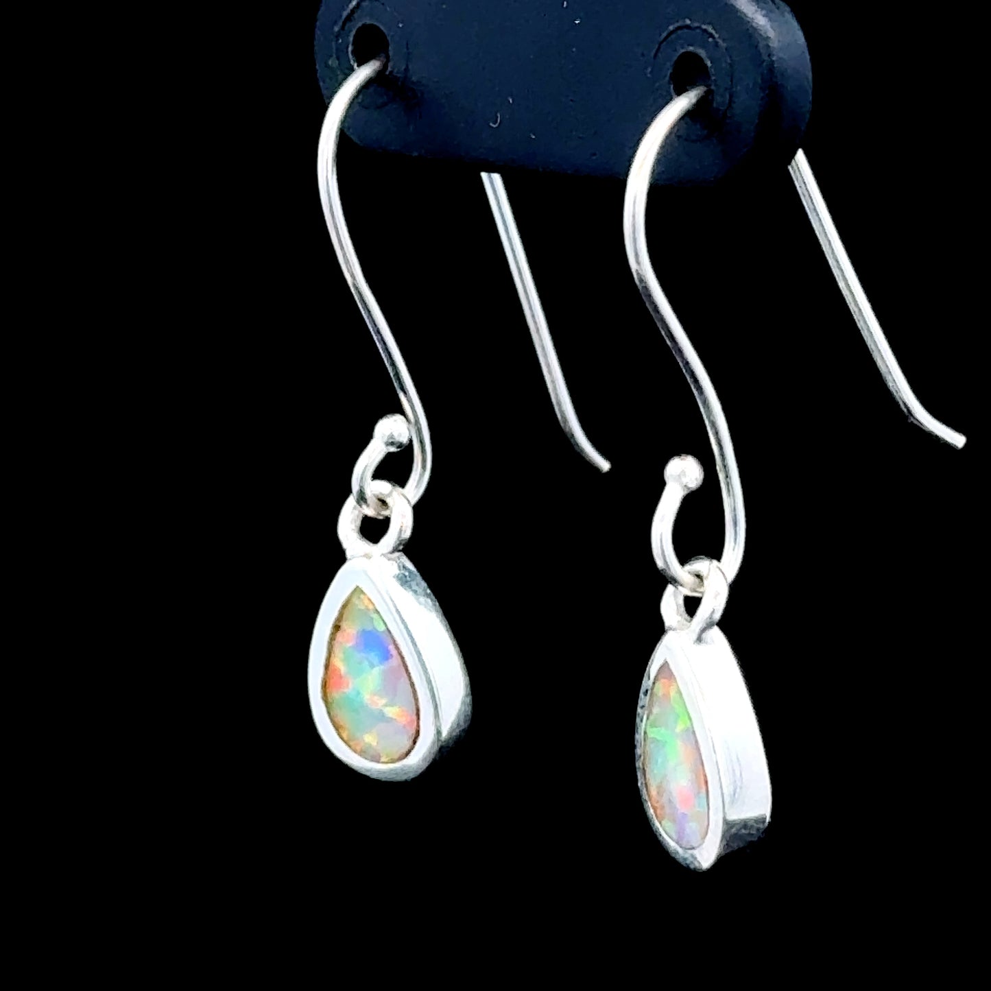 Silver Opal Pear Hook Earrings