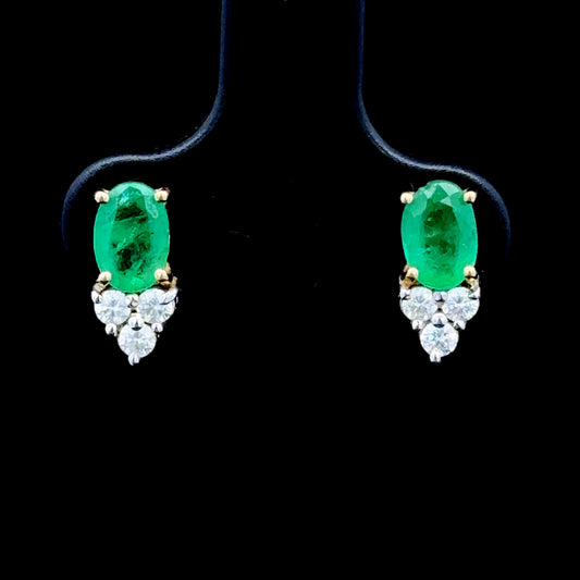 18k Emerald & Diamond Stud Earrings