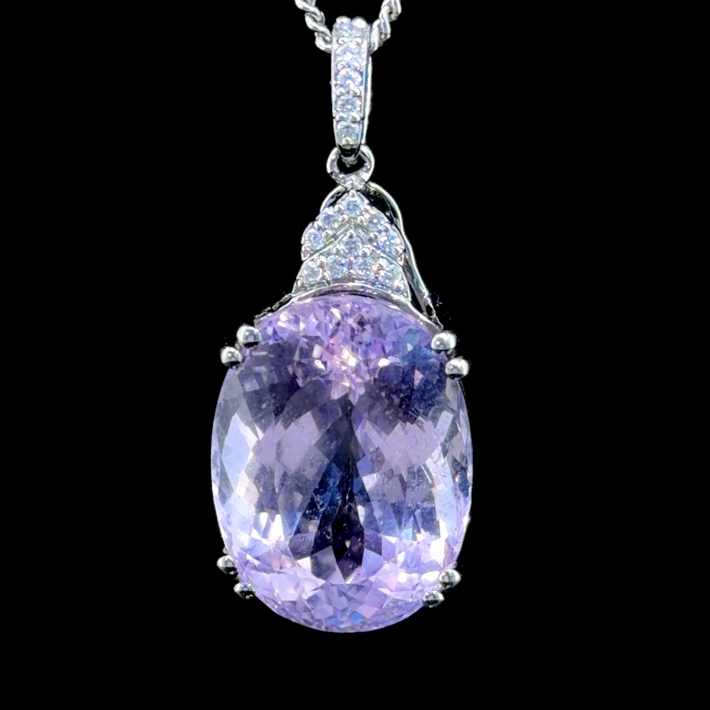 Beautiful Platinum Pink Kunzite & Diamond Pendant (Only) Appx 0.5 Cts Of Diamonds