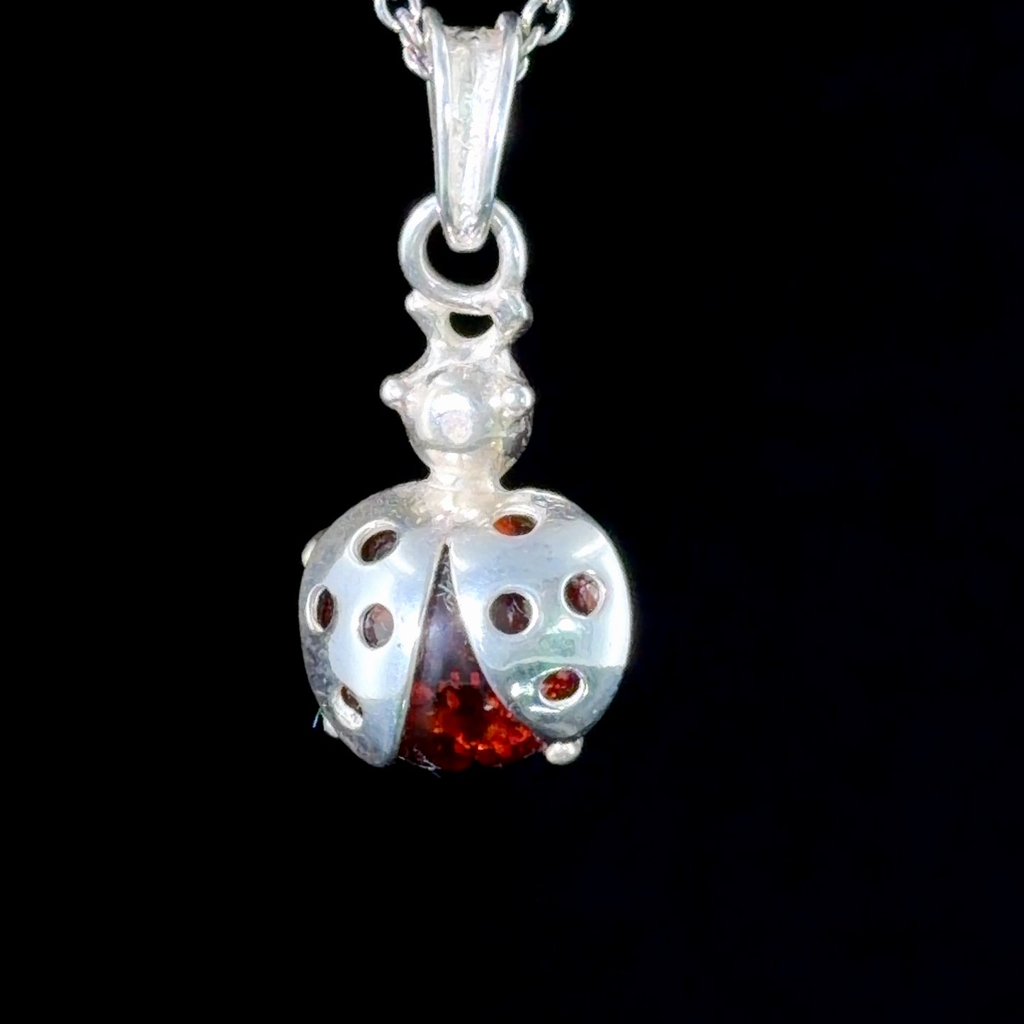 Pretty Silver & Amber Ladybird Pendant