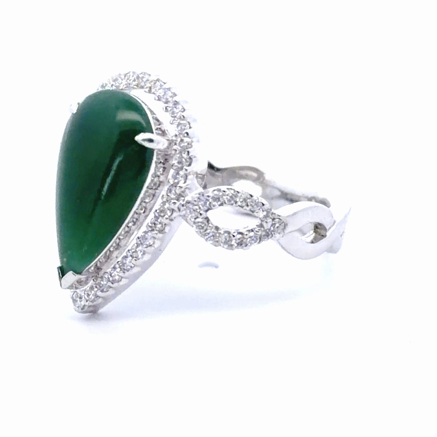 18k White Gold Jadeite & Diamond Pear Halo Ring