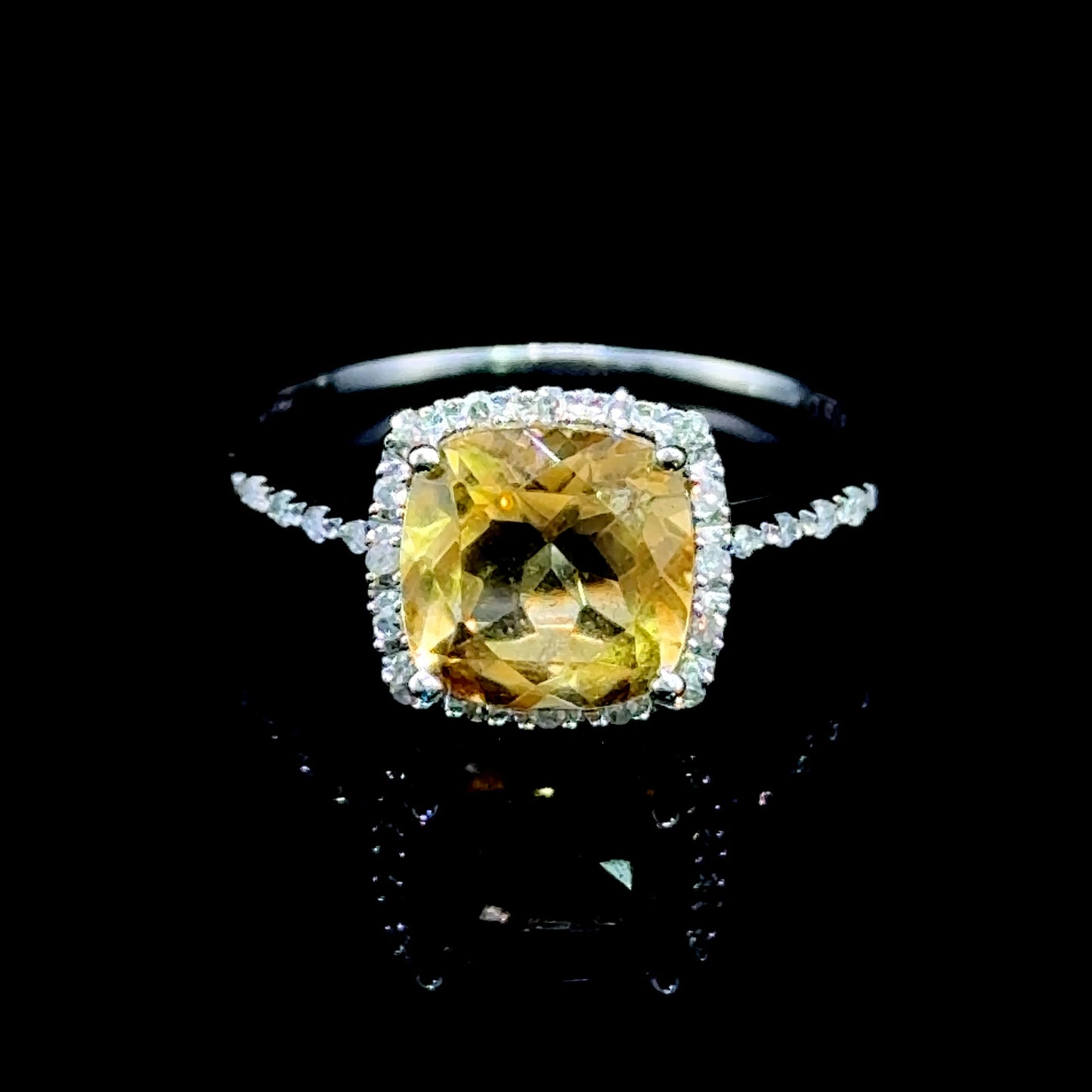 9K White Gold Citrine & Diamond Halo Ring