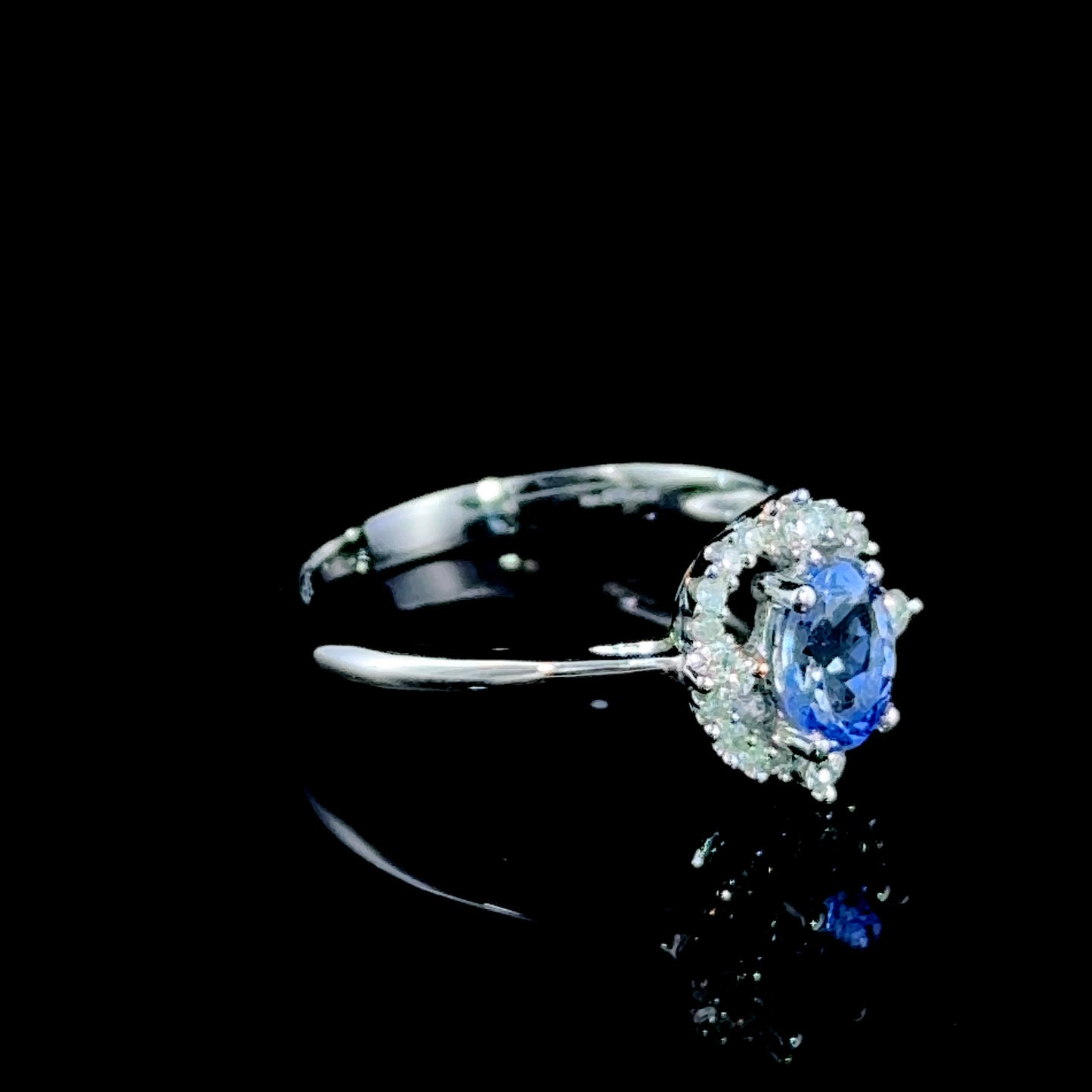 9K White Gold Tanzanite & Diamond Ring