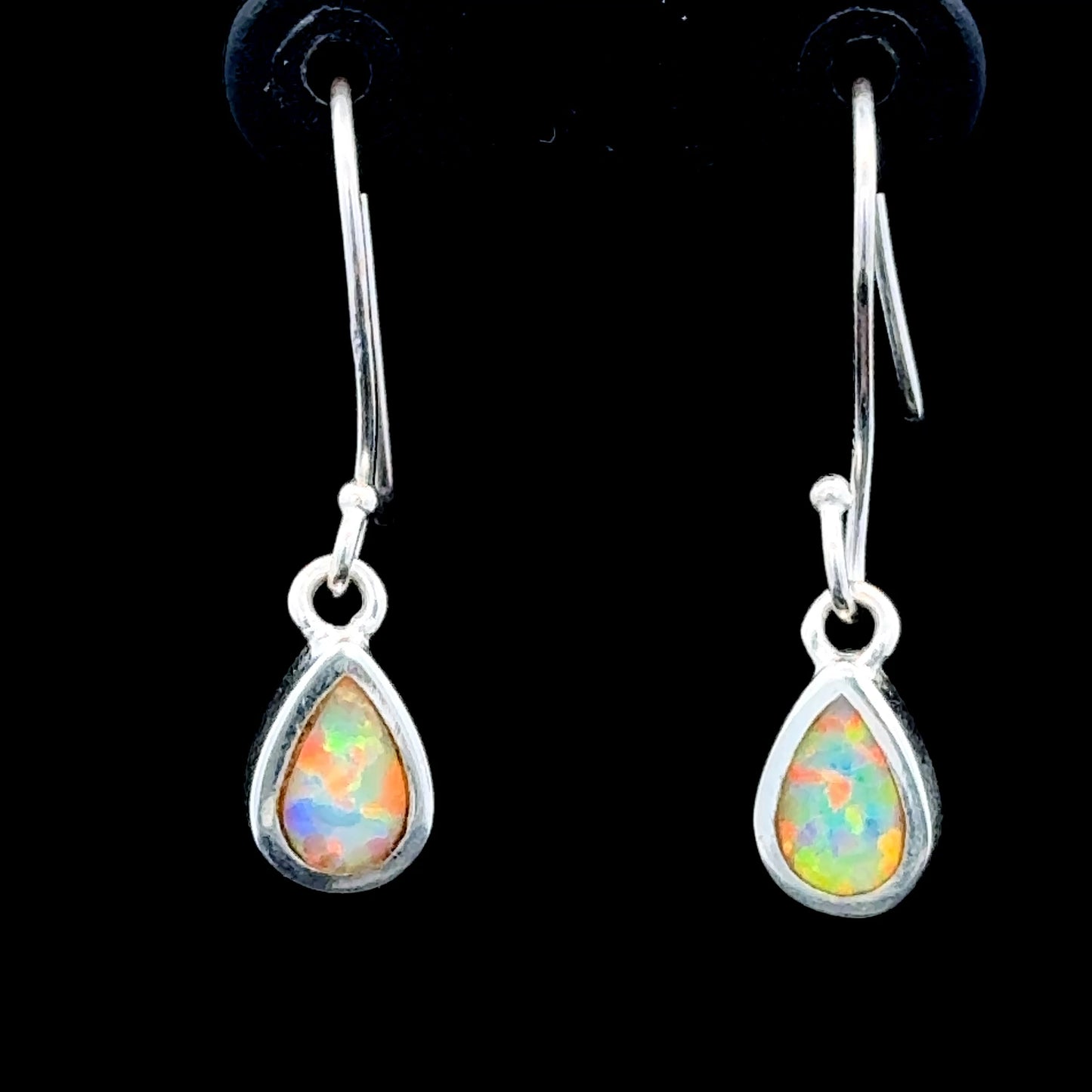 Silver Opal Pear Hook Earrings