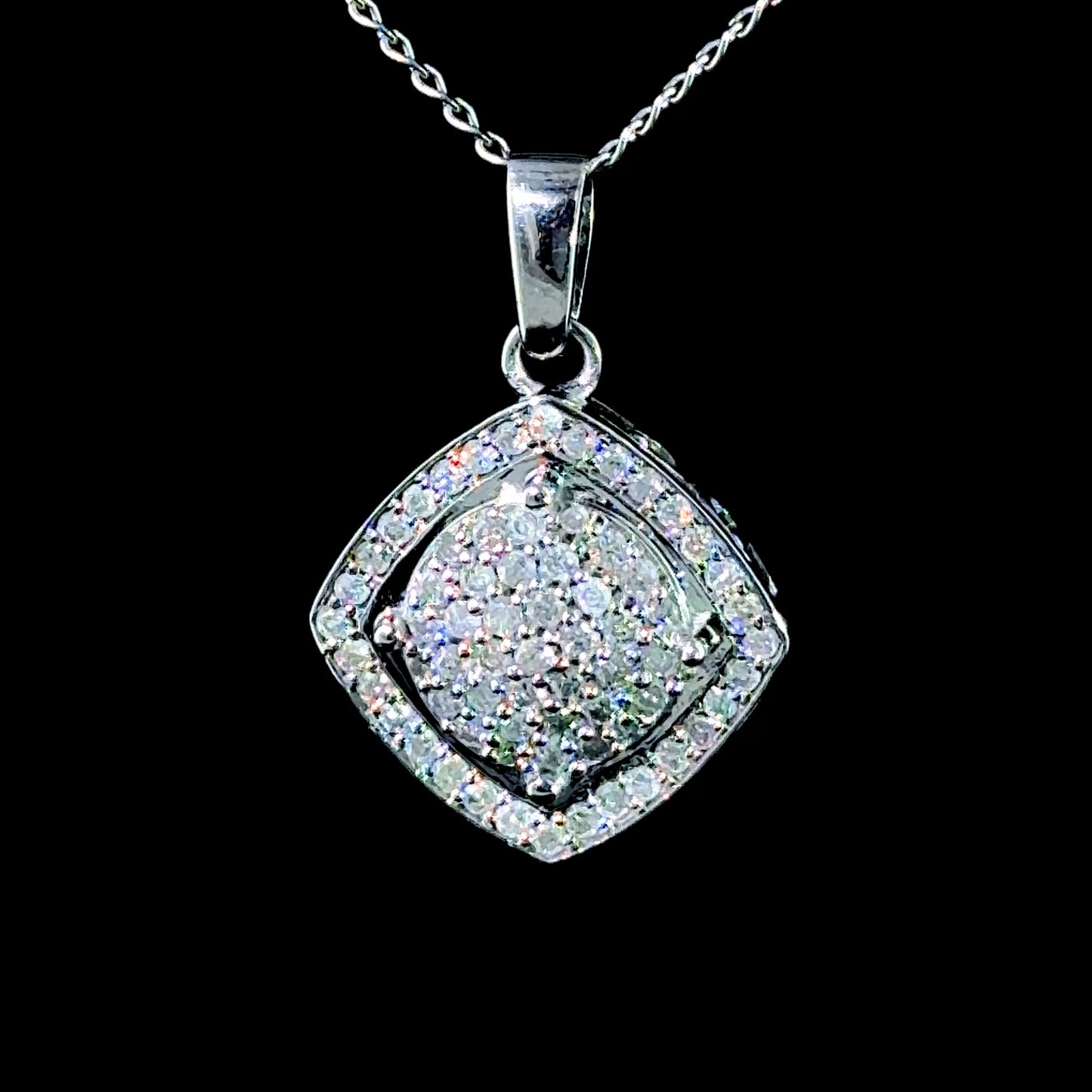 9K White Gold Diamond Pendant & Chain