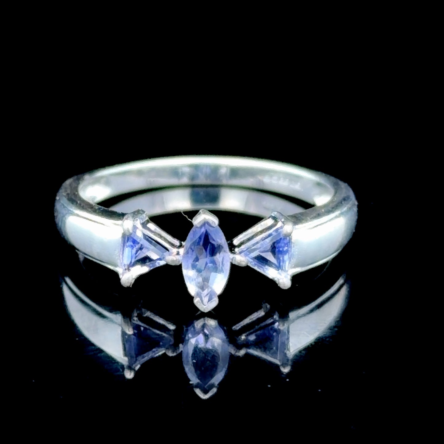 9k White Gold Marquise and Trillion Cut Tanzanite Trilogy Ring in White Gold
