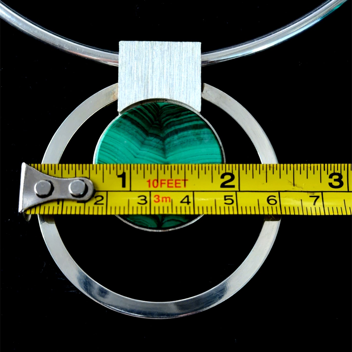 Stunning Sliver 835 Kordes & Lichtenfels Vintage Collar Necklace With Malachite Circular Drop Pendant